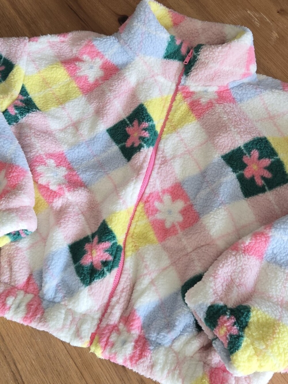 old navy | girls l | floral argyle fleece full‑zip jacket